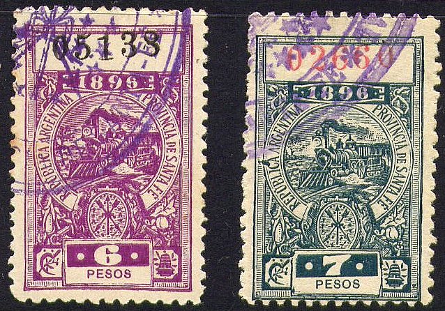 Argentina Santa-Fé Documents Tax steam train Revenue Stamps 1896